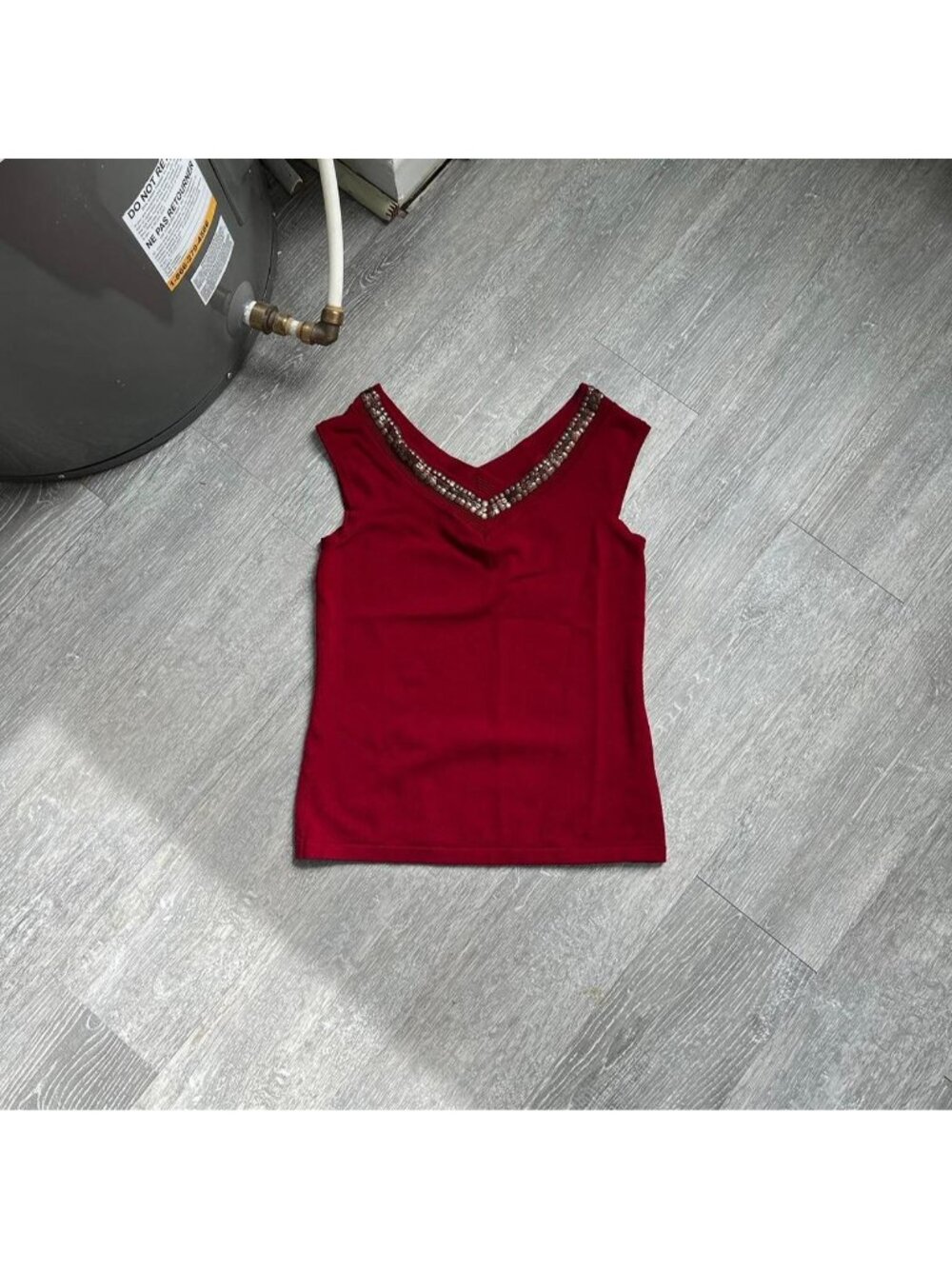 Red / Bronze Toned “San Francisco” Studded / Sequins Y2K Tank Top Shirt